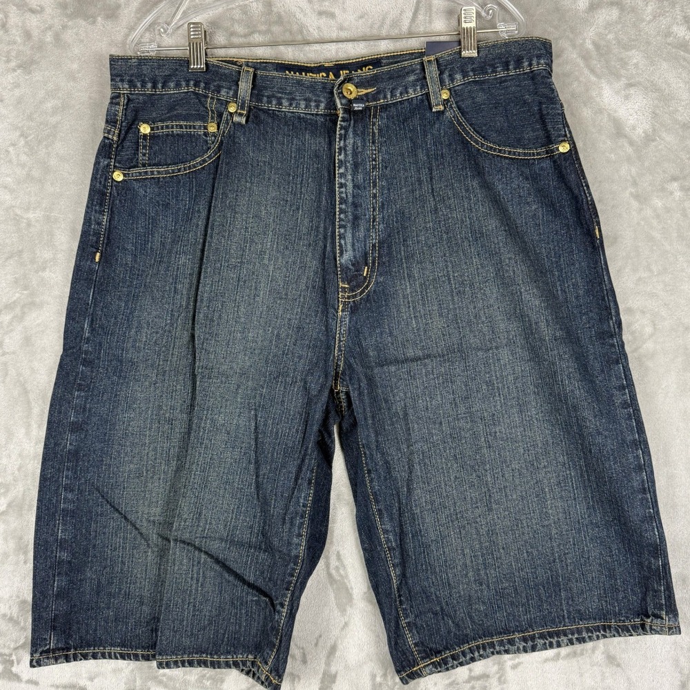 Nautica Jeans Company Big Baggy Denim Shorts Mens Size‎ 34 Blue Relaxed Fit